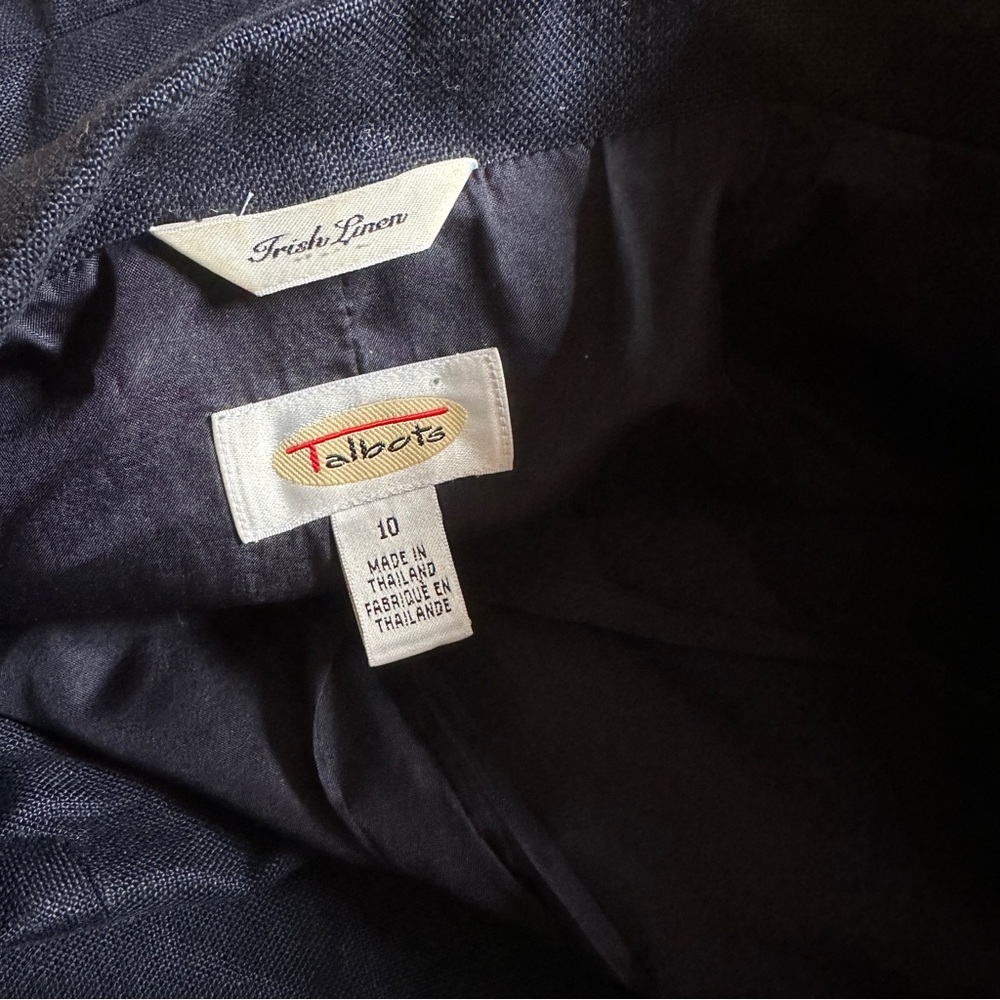 VINTAGE NAVY LINEN BLAZER PANTSUIT TALBOTS ONE BUTTON HIGH RISE DRESS PANTS S-M - Picture 8 of 12